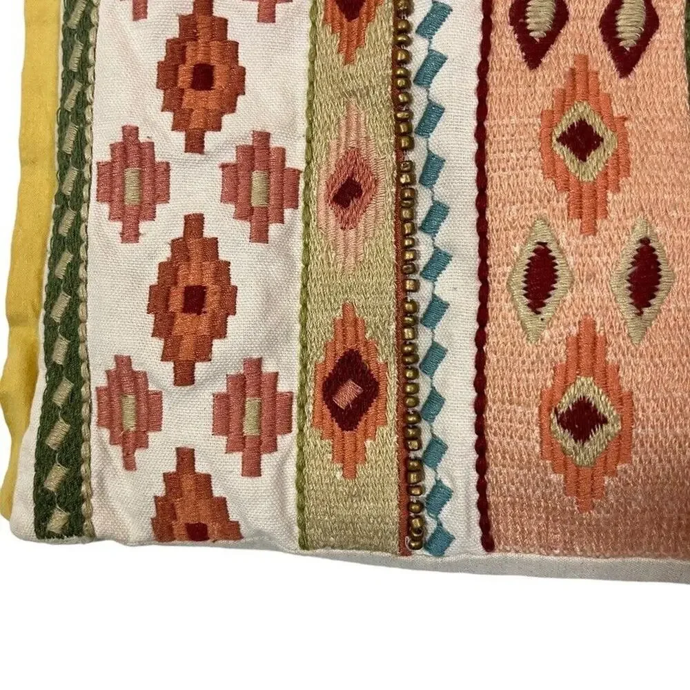 Pier 1 Imports Embroidered Cotton Linen Beaded Throw Accent Pillow Sham 12